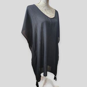 KONA SOL  Boho Black Lattice Back Tassel Kaftan/Coverup size Large
